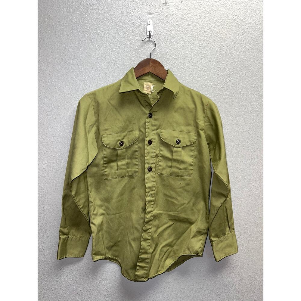 Youth Vintage Boy Scouts Of America Button Up Shirt Official Green VTG XL